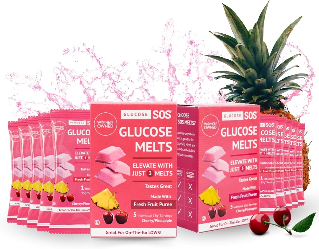 Glucose SOS Melts Made with Dextrose Powder Natural Fruit Puree Sugar, Like Glucose Tabs, Fast Acting Tablets That Melt with 10 Individual 15g Servings of Cherry/Pineapple 2