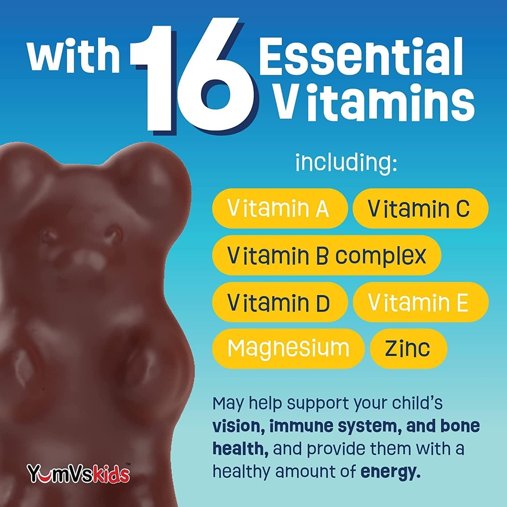 YUM-V'S - Kids Multivitamin Chewable Chocolate Bears - Multivitamin for Kids Supplement - 16 Vitamins & Minerals - Vitamins Including D, Zinc, C, B Complex & More, 60 Count (Pack of 2) 4