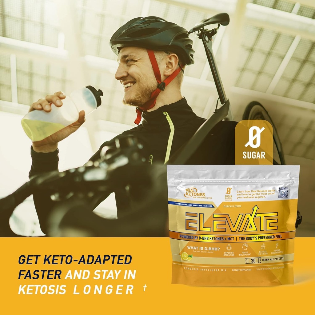 Real Ketones MCT & BHB Exogenous Ketones Drink Mix Packets Elevate Keto Electrolytes Powder Packets No Sugar with 4 Main Electrolytes Plus Hydrating Proprietary Keto BHB - 30 Pack Lemon Twist 4