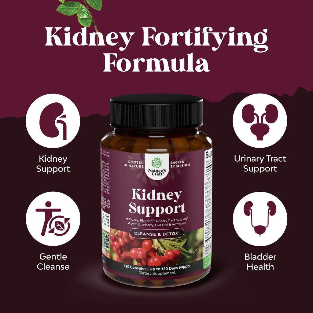 Advanced Kidney Support Supplement - Kidney Cleanse Detox & Repair Cranberry Extract Capsules with Uva Ursi, Stinging Nettle & Astragalus for Kidney health - Urinary Tract Health - 120 Caps 5
