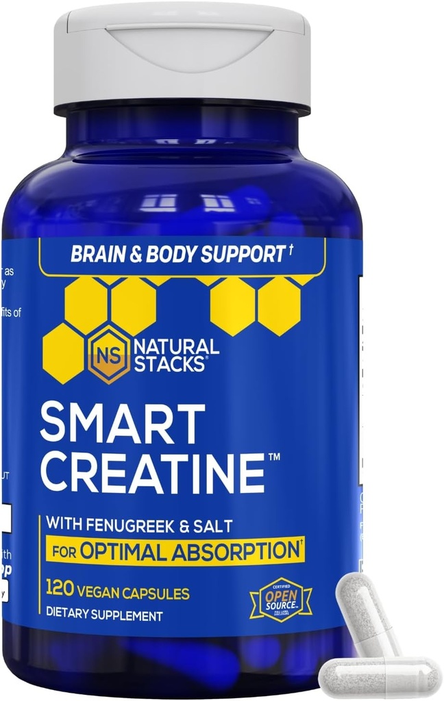 NATURAL STACKS Dopamine Brain Food + Creatine Monohydrate Bundle - Supports Mentral Drive & Brain Health* - Advanced Absorption Formula - 180 Capsules 4