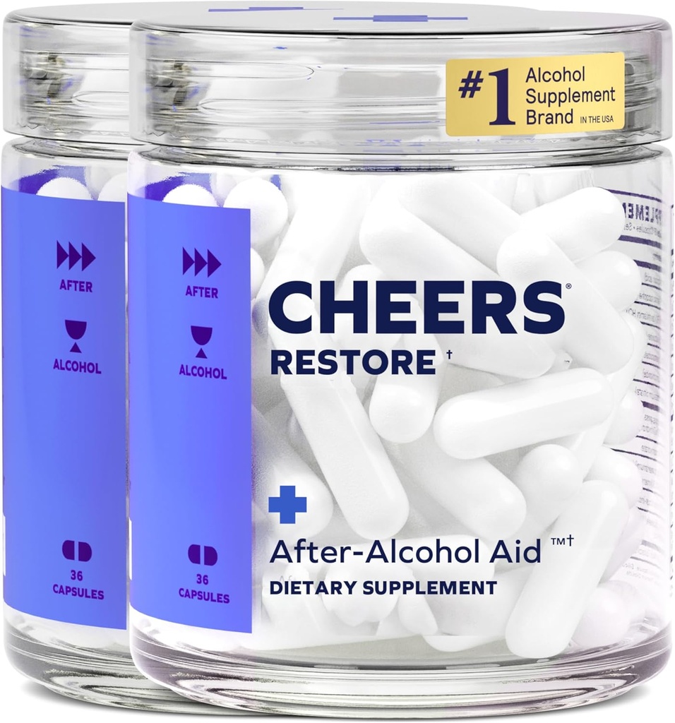 Cheers Restore | Supplement with DHM + L-Cysteine | Feel Better After Drinking & Support Your Liver | 24 Doses | Dihydromyricetin, Cysteine, Prickly Pear, B-Vitamins, Ginger 2