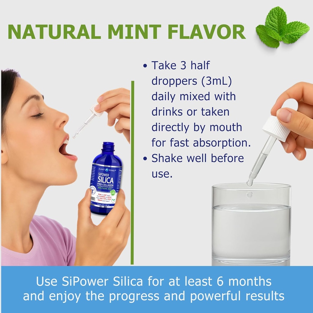 SiPower Silica Vegan Collagen, Supplement Drops-Liquid Mineral Orthosilicic Acid (CH-OSA) + Fulvic Acid. Natural Collagen Booster for Joints, Bones, Hair, Skin, Nails, Immune & Digestive Health-4oz 5