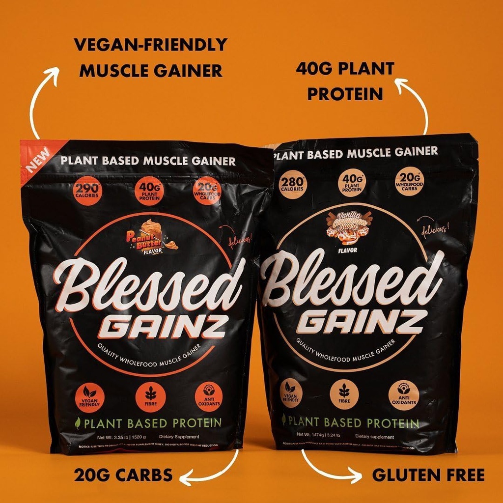 BLESSED Gainz Vegan Protein Powder Mass Gainer - 40g Plant Based Protein Powder - Meal Replacement Shake with Pea Protein Powder - Vegan Protein Shake - 40 Servings (Vanilla Cinnamon Swirl) 6