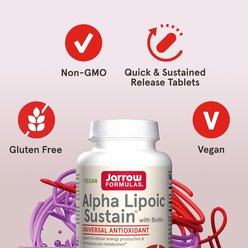 Jarrow Formulas Alpha Lipoic Sustain with Biotin, 300 mg Alpha Lipoic Acid, Universal Antioxidant, Dietary Supplement, 60 Vegan Tablets, Up to a 60 Day Supply 6