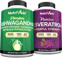Nutrivein Premium Ashwagandha Capsules & Resveratrol Supplement Bundle: High-Absorption Resveratrol Capsules and Ashwagandha Supplements for Balance, Vitality, & Repair 2