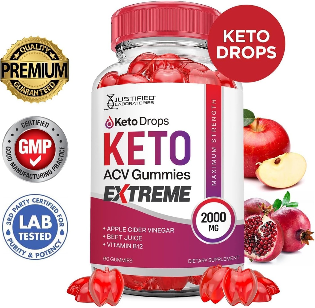 Justified Laboratories (2 Pack Keto Drops Keto ACV Gummies Extreme 2000MG Keto Drops Keto Gummies Advanced Formula Apple Cider Vinegar with Pomegranate Beet Juice Powder B12 Vegan Non GMO 120 Gummys 4