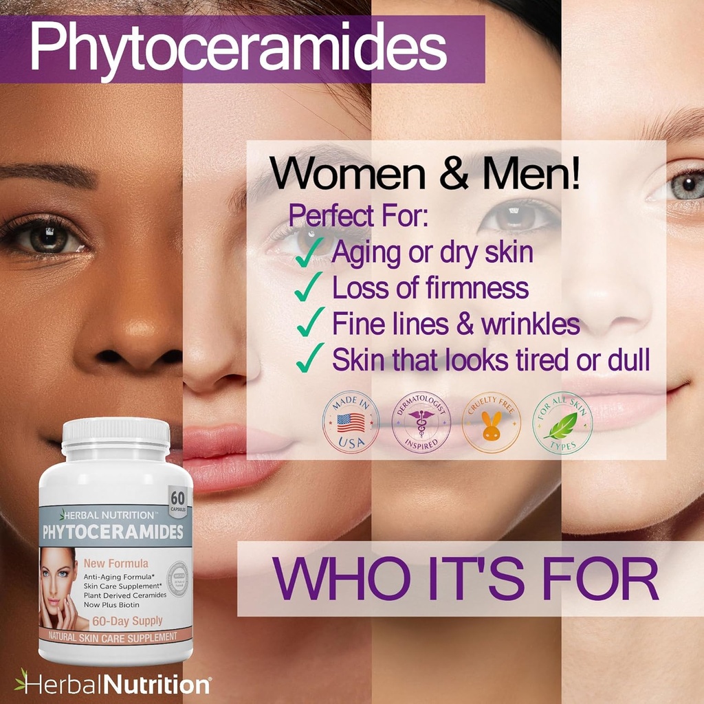 Phytoceramides Rice Based with Biotin Anti Aging Supplement, Wrinkle Remover and Facial Moisturizing with Phytoceramides Vitamin A, C, D and E, Two Bottle Pack, 120 Capsules 40mg, Gluten Free 6