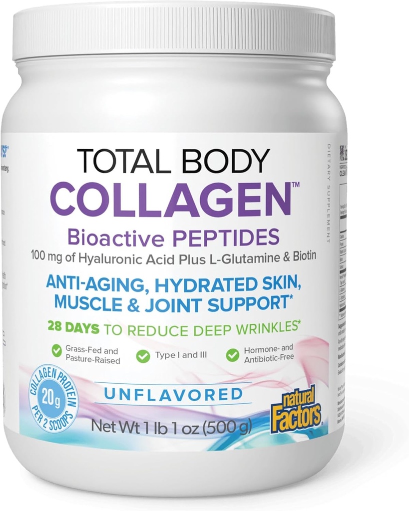 Natural Factors Total Body Collagen - Bioactive Collagen Supplement for Hair & Nail Growth Support - Healthy Skin Supplement with Protein, Vitamin C & More - Unflavored, 500 g (38 Servings) 2