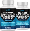Sea Moss 3000, Black Seed Oil 2000, Ashwagandha 1000, Bladderwrack, Maca, Turmeric - Manuka Honey, Dandelion & Black Pepper, Super Antioxidants Supplement -120 2