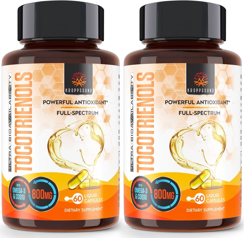 Kroppssund Tocotrienols 800mg Supplement | Rich in Vitamin E Tocotrienols | Cardiovascular, Antioxidant, Cellular Energy Production - 120 Liquid Capsules 2