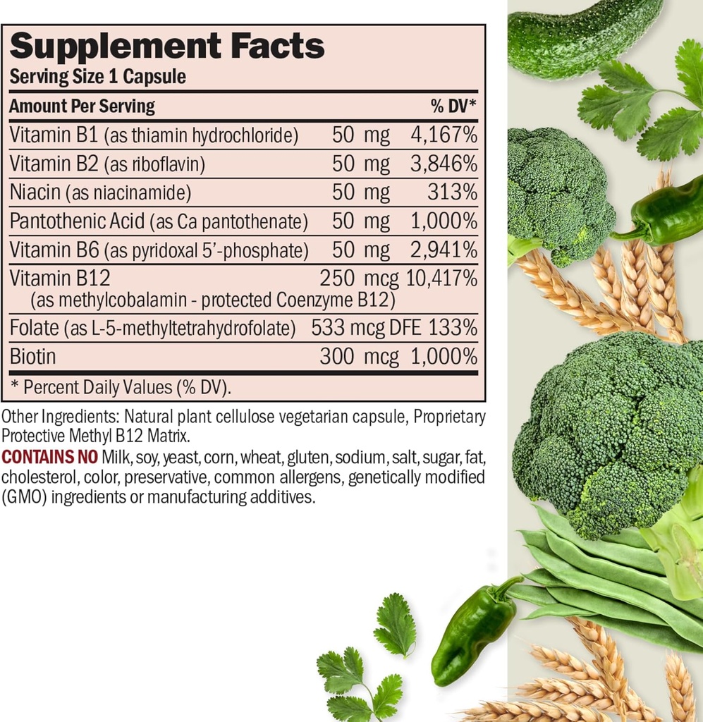 ANDREW LESSMAN High Potency B-Complex 60 Capsules - with High Levels of Folate Complex and Biotin, Promotes Cellular Growth, Energy, Immune Function, Detoxification, Fat Metabolism and More 3