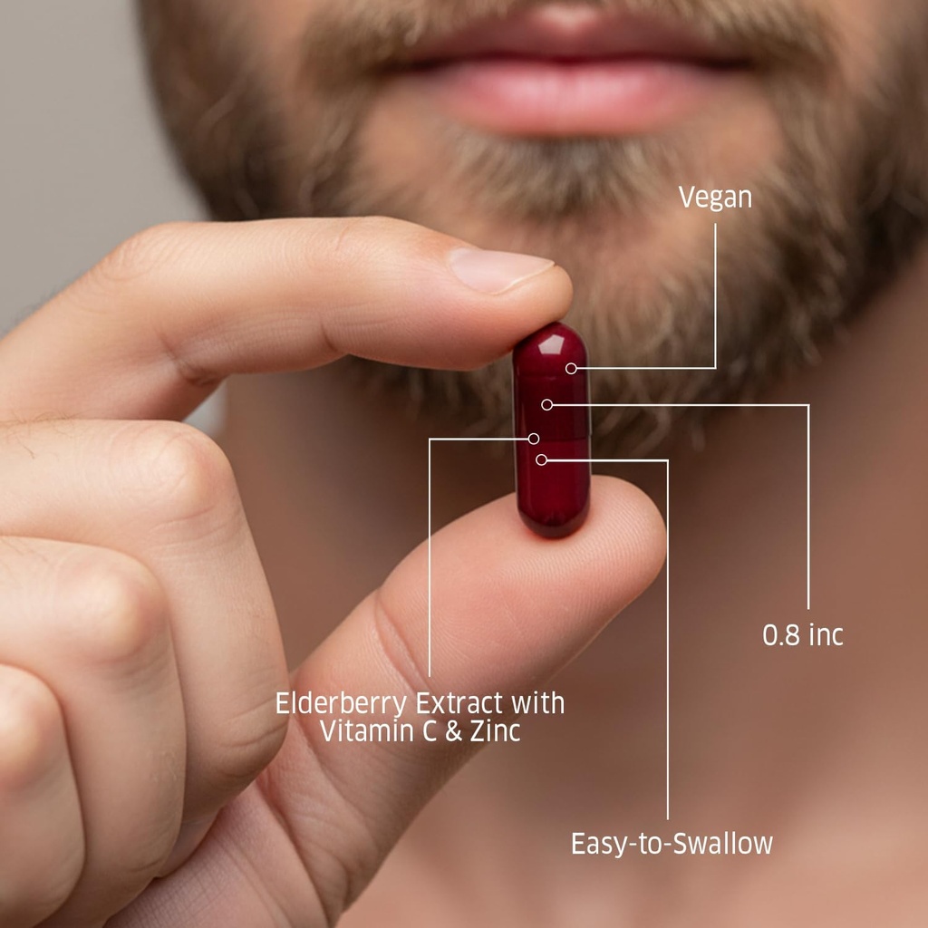 ORZAX Elderberry Capsules - Immune Support Supplement with Elderberry Vitamin C and Zinc - Antioxidants Supplement for Women and Men (60 Vegetable Capsules) 6