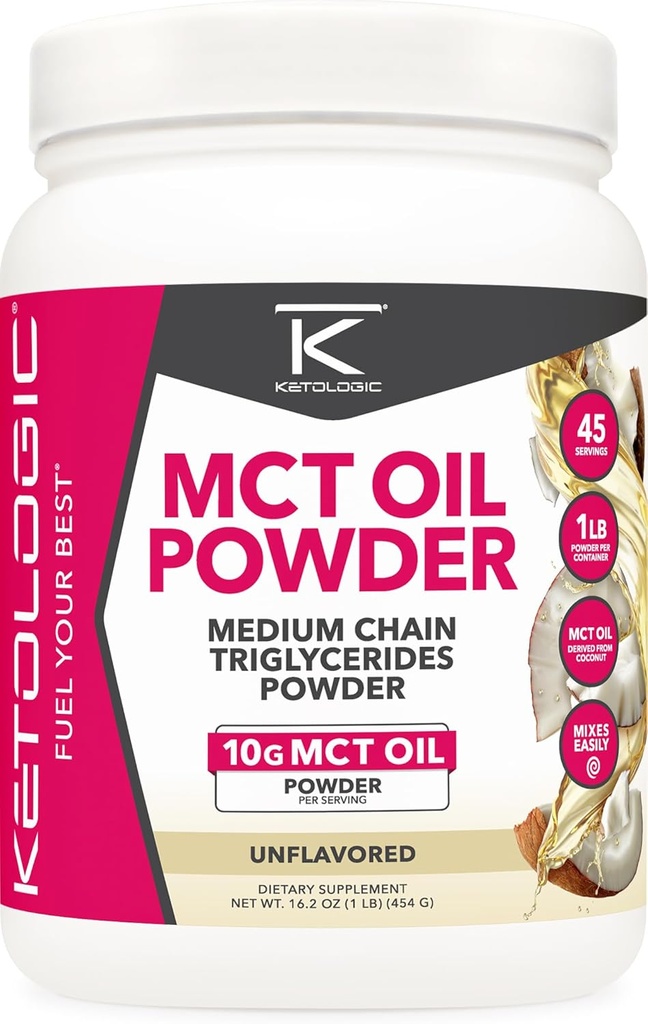 Ketologic MCT Oil Powder Unflavored (1 LB) – Keto Coffee Creamer & Energy Support – 41 Servings of Medium Chain Triglycerides for Focus & Fuel 2
