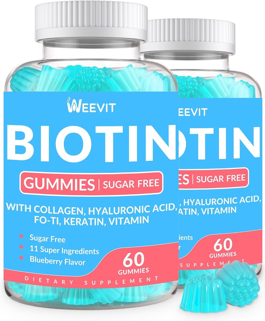 Sugar-Free Biotin Gummies, Biotin and Collagen Gummies with Keratin, Hyaluronic Acid for Women & Men | Hair Growth, Glowing Skin & Strong Nails | Vitamin B7 Supplement, Non-GMO, Chewable 2