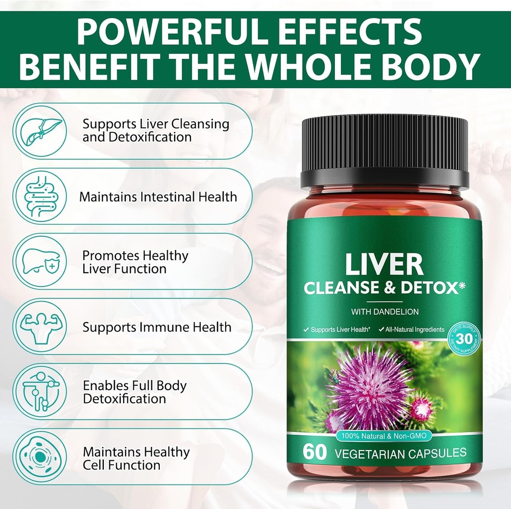 Liver Cleanse Detox & Repair - Health Liver Support Herbal Supplement with Milk Thistle, Burdock, Turmeric Curcumin, Dandelion,and More - 60 Vegan Liquid Phyto-Caps 6