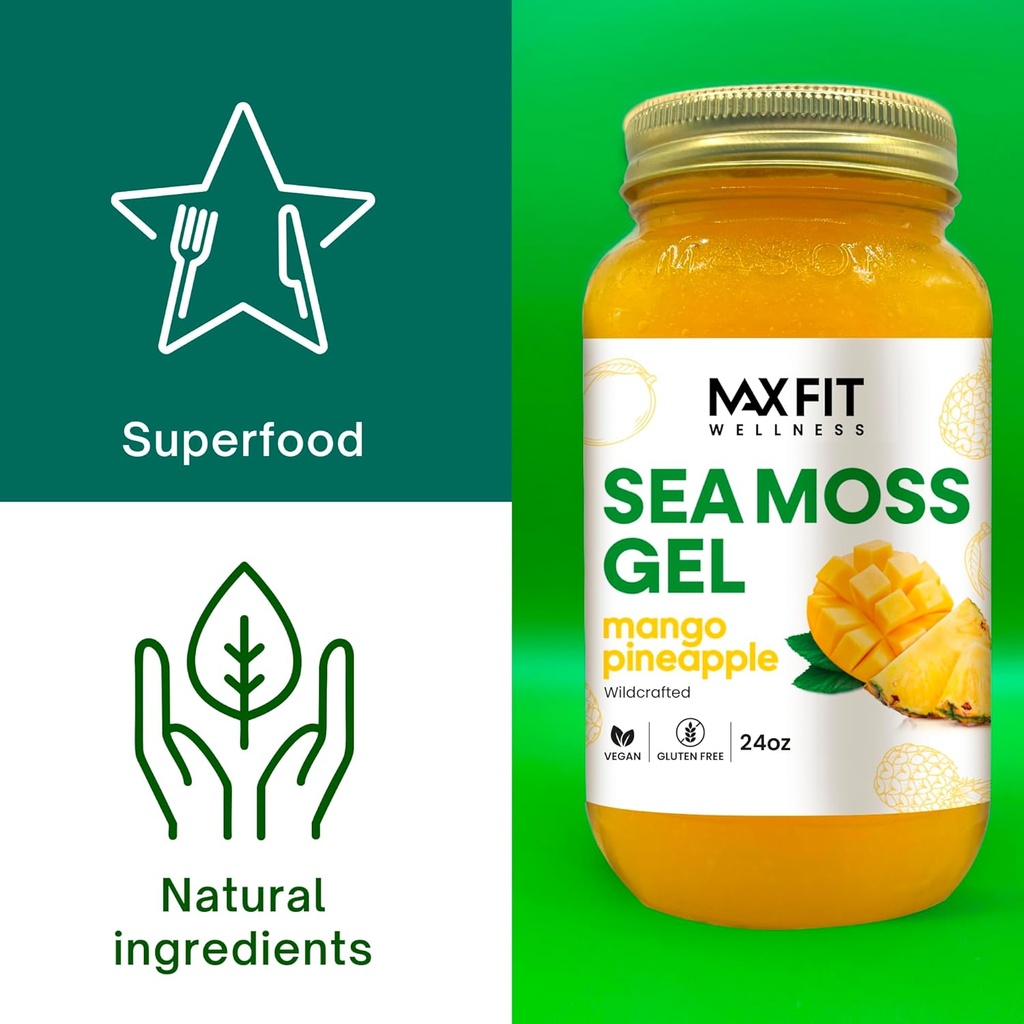 MAX FIT Sea Moss Gel Raw (12 Flavors) 24oz Wildсrafted Gold Sea Moss Gel from Saint Lucia | 92 Vitamins and Minerals | Pure Raw+Non-GMO | Vegan Superfood 4