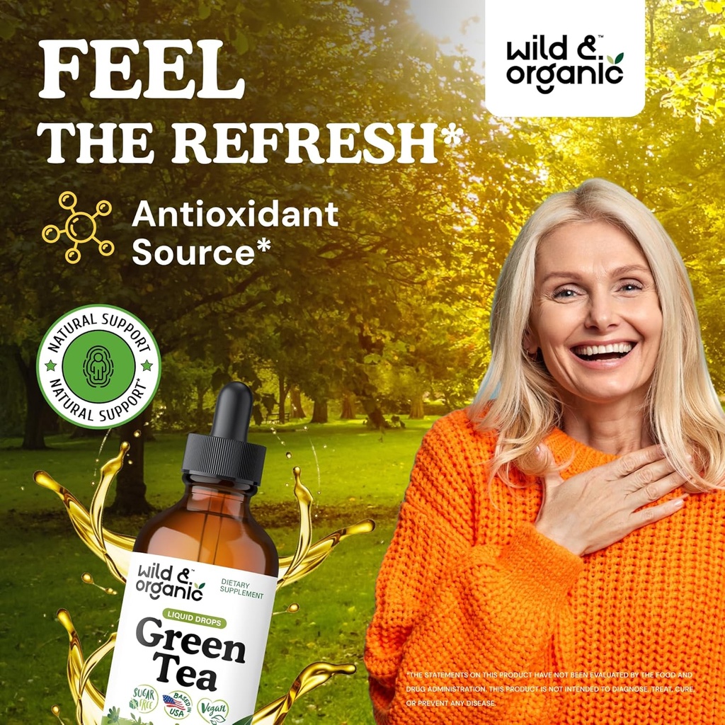 Wild & Organic Green Tea Extract Liquid Drops - Antioxidant-Rich Green Tea Supplement - 2-Month Supply - Vegan, Sugar & Alcohol-Free Camellia Sinensis Tincture - 4 fl oz 3