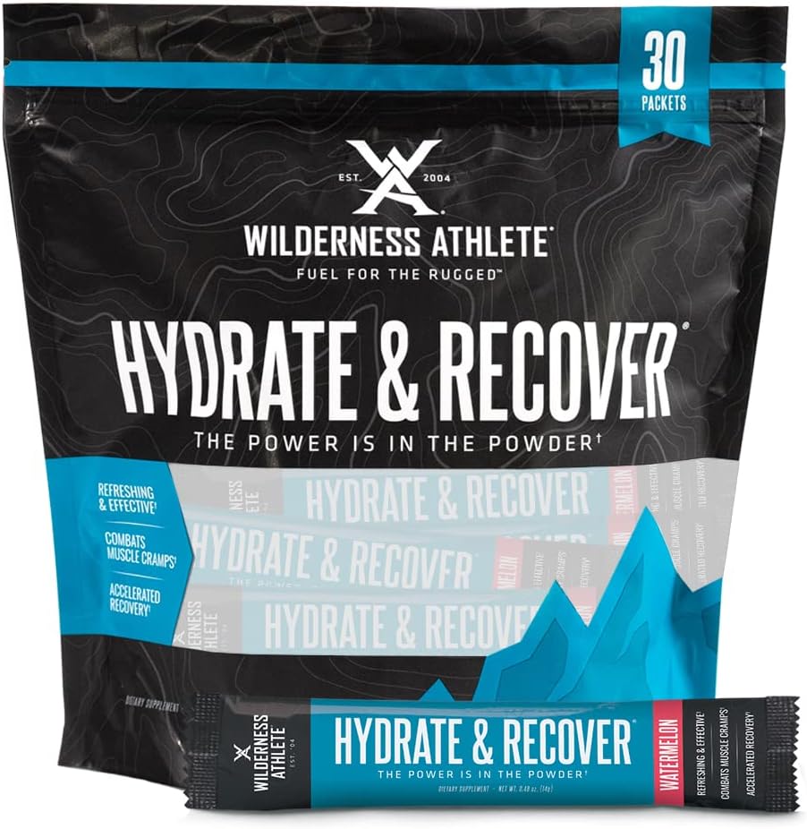 Wilderness Athlete - Hydrate & Recover | Liquid Hydration Packets Electrolyte Drink Mix - Recover Faster with Bcaas - 30 Single Serving Hydrate Packets (Watermelon) 2
