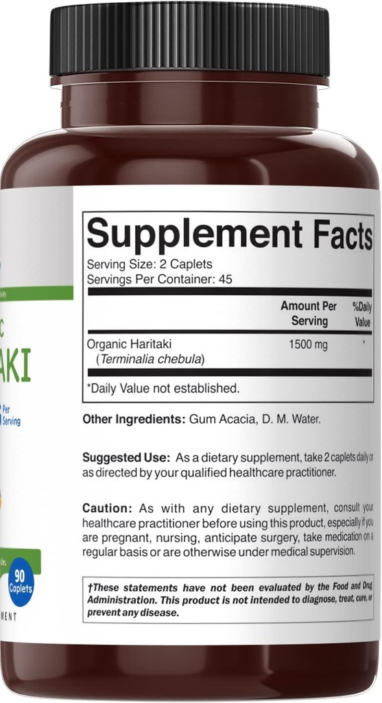 Brieofood Organic Haritaki 1500mg, 45 Servings, Vegetarian, Gluten Free, 90 Vegetarian Tablets 5