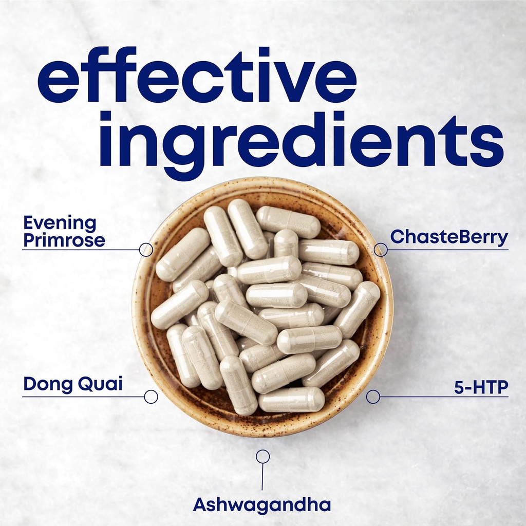 her own PMS, Supports PMS Symptoms, Promotes Positive Mood, Natural Hormone Balance, Helps Relieve Cramping, Hot Flashes Menopause Relief, Gluten and Soy Free, Vegan, 30 Capsules, 30 Servings 5