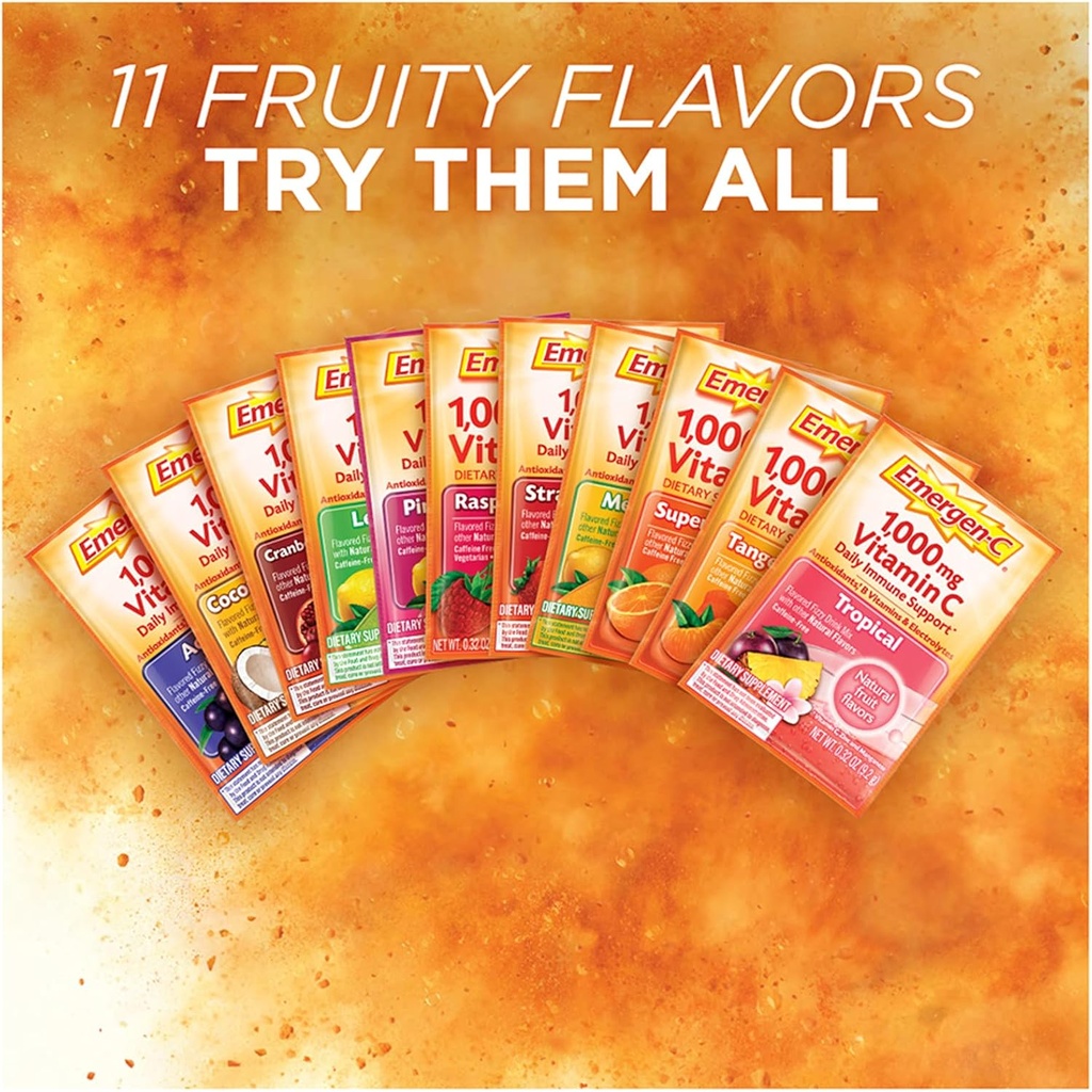 Emergen-C 1000mg Vitamin C Powder, with Antioxidants, B Vitamins and Electrolytes, Vitamin C Supplements for Immune Support, Caffeine Free Fizzy Drink Mix, Tropical Flavor - 30 Count/1 Month Supply 6
