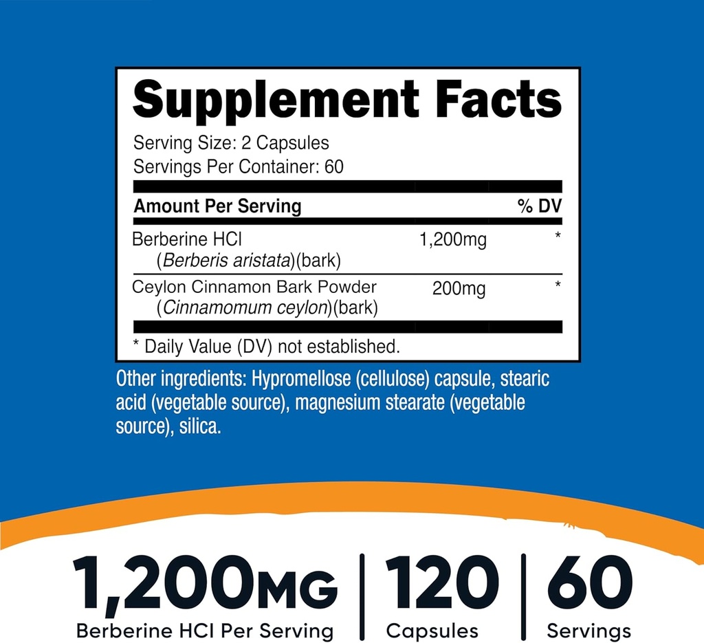 Nutricost Berberine HCl with Ceylon Cinnamon Capsules (120 Capsules, 60 Servings) - Non-GMO, Animal-Free Product 3