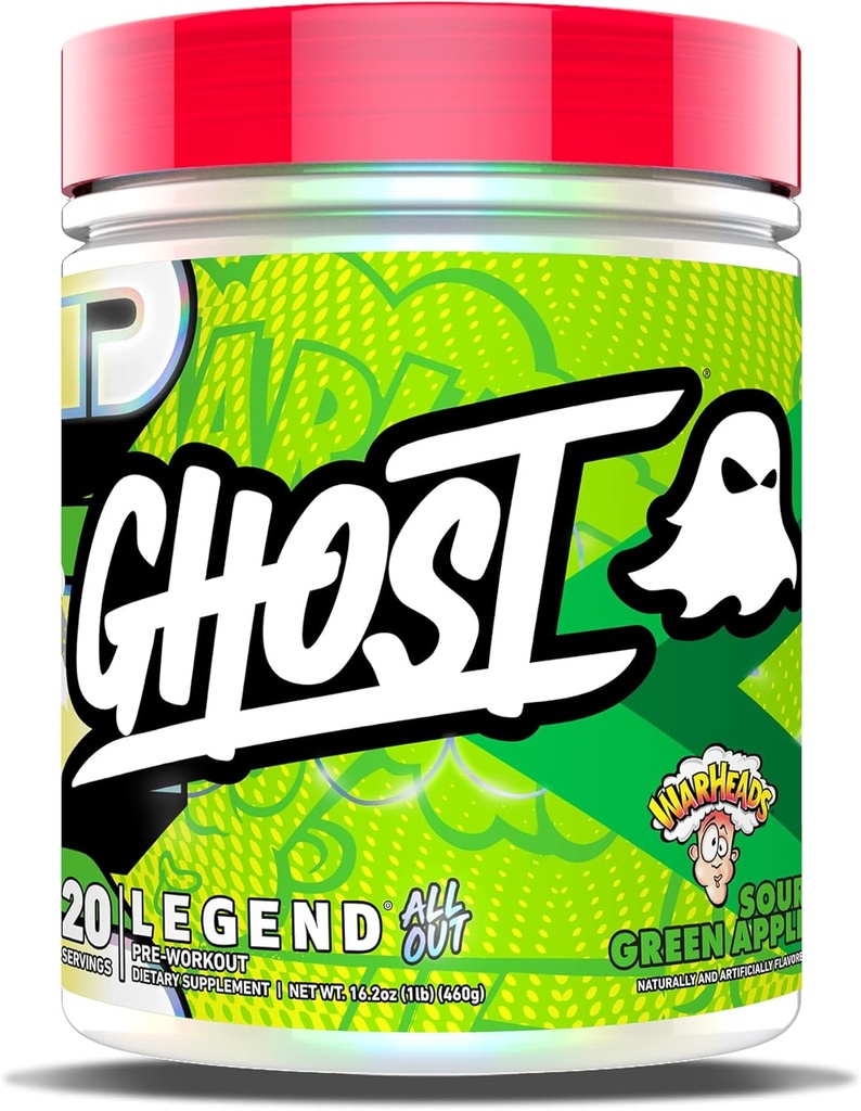 GHOST Legend All Out Pre-Workout Powder, Warheads Sour Green Apple - 20 Servings - Pre-Workout Supplement for Men & Women - Energy & Pumps - Caffeine, L-Citrulline, & Beta Alanine Blend - Sugar Free 2