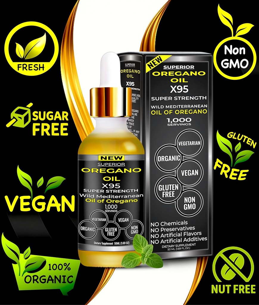 Organic Oregano Oil Drops - 1,000 Servings, 12 Month Supply, Wild Oil of Oregano 9X Carvacrol, Immune & Digestive Support, Non-GMO, Food Grade Herbal Supplement, Alternative to oil of Oregano Tincture 4