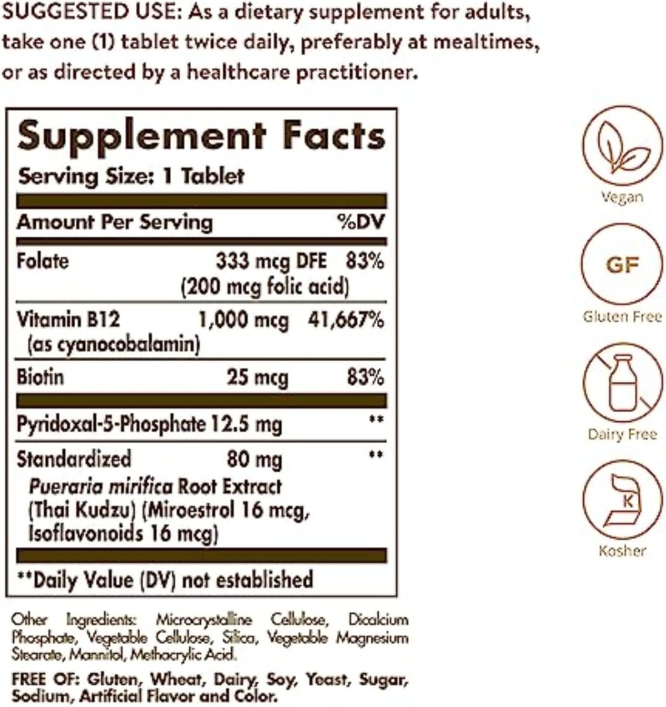 Solgar Women's Balancing Formula, 60 Tablets - Pueraria Mirifica - Phytoestrogen Balancing Formula, Energy Metabolism, Nervous System Health - Vegan, Gluten-Free, Dairy Free, Kosher - 60 Servings 3