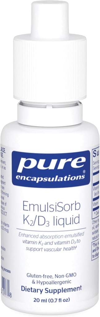Pure Encapsulations EmulsiSorb K2/D3 Liquid | Enhanced-Absorption Emulsified Vitamin K2 and Vitamin D3 for Vascular Health Support | 0.7 Fl Oz 2