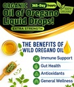 Organic Oregano Oil Drops - 1,000 Servings, 12 Month Supply, Wild Oil of Oregano 9X Carvacrol, Immune & Digestive Support, Non-GMO, Food Grade Herbal Supplement, Alternative to oil of Oregano Tincture 5
