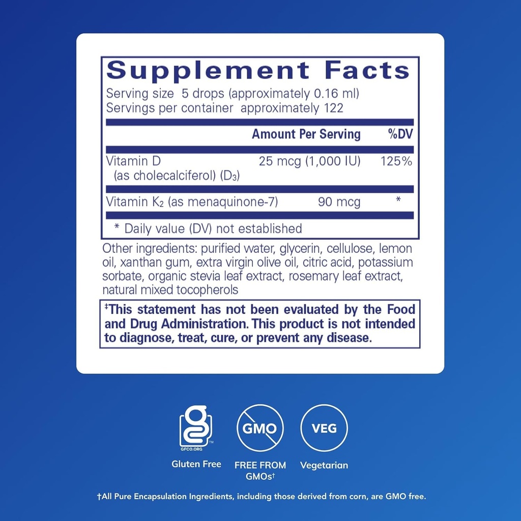 Pure Encapsulations EmulsiSorb K2/D3 Liquid | Enhanced-Absorption Emulsified Vitamin K2 and Vitamin D3 for Vascular Health Support | 0.7 Fl Oz 3