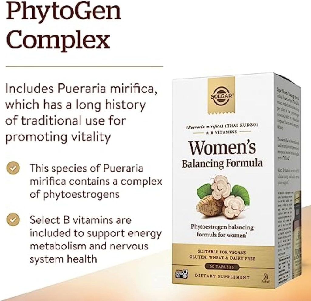 Solgar Women's Balancing Formula, 60 Tablets - Pueraria Mirifica - Phytoestrogen Balancing Formula, Energy Metabolism, Nervous System Health - Vegan, Gluten-Free, Dairy Free, Kosher - 60 Servings 5