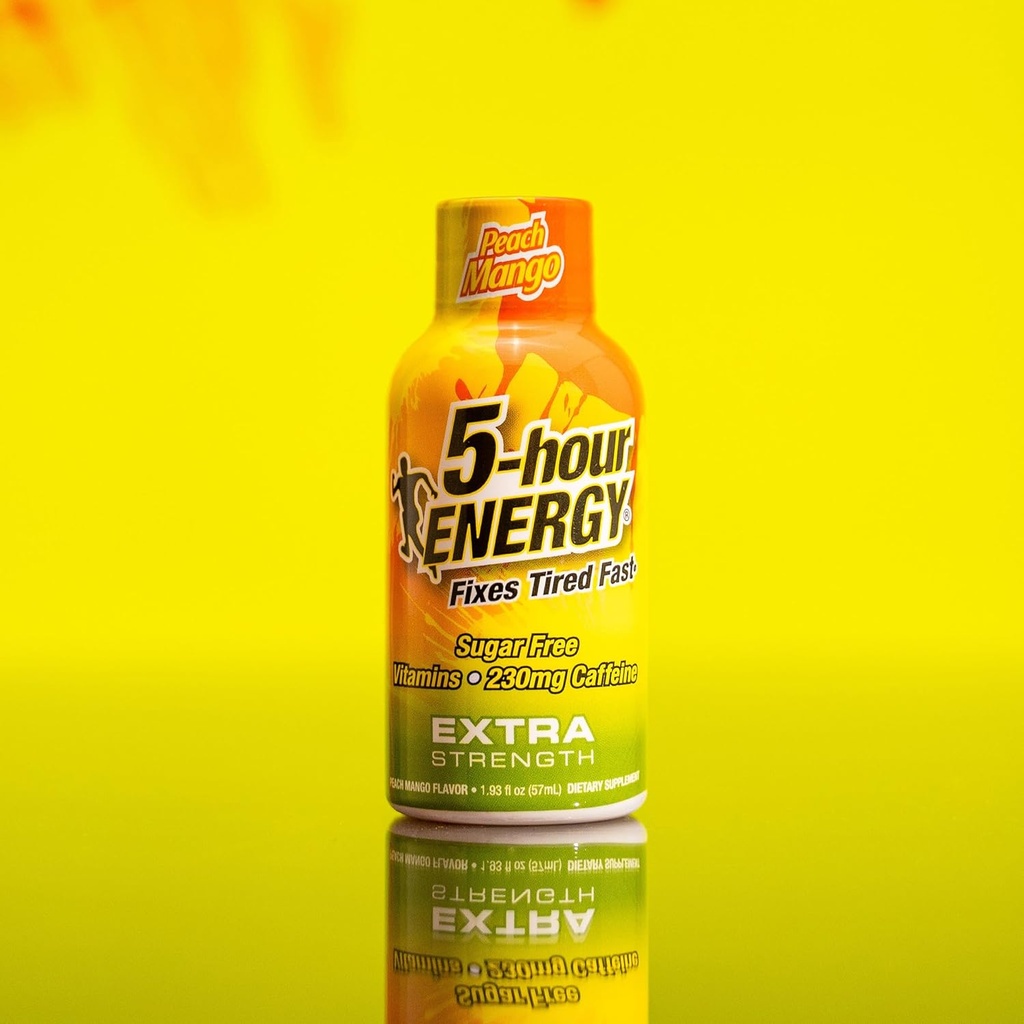 5-hour ENERGY Extra Strength Energy Shot, Peach Mango Flavor (1.93 oz. - 24 Count) Zero Calories & Sugar-Free 230 mg Caffeinated Shot, Amino Acids & B Vitamins, Dietary Supplements 4