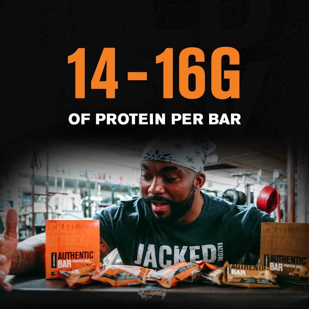 Jacked Factory Authentic Bar Peanut Butter Candy Protein Bars - Tasty Meal Replacement Energy Bars w/ 16g Whey Protein Isolate, Natural Sugars from Pure Honey, Healthy Fat - 12 Pack 4