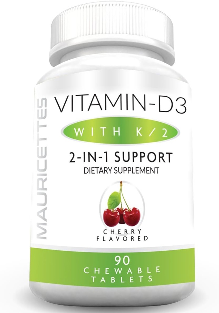 Mauricettes Chewable Vitamin D3 with K2 – 2-in-1 Bone & Heart Health Support – Immune Booster – Natural Cherry Flavor – 90 Tablets for Adults & Kids 2