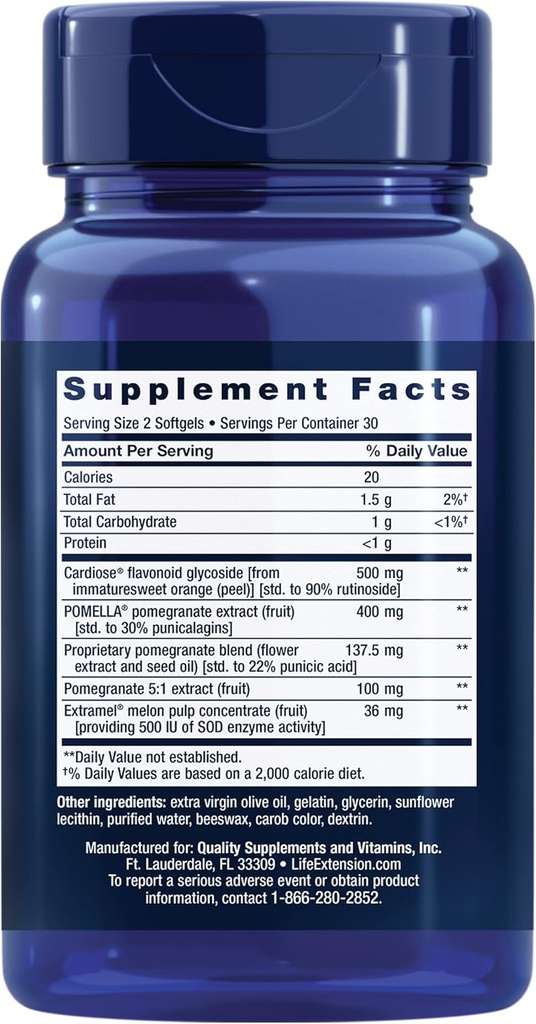 Life Extension Endothelial Defense Pomegranate Plus – Pomegranate Seed, Flower And Fruit Extract Formula Supplement for Heart and Endothelial Health – Gluten-Free, Non-GMO – 60 Softgels 3
