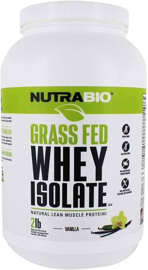 NutraBio Grass Fed Whey Isolate Protein Powder - 25G of Protein Per Scoop - Sugar Free Natural Lean Muscle Protein Supplement - Vanilla - 2 Pounds, 29 Servings 2