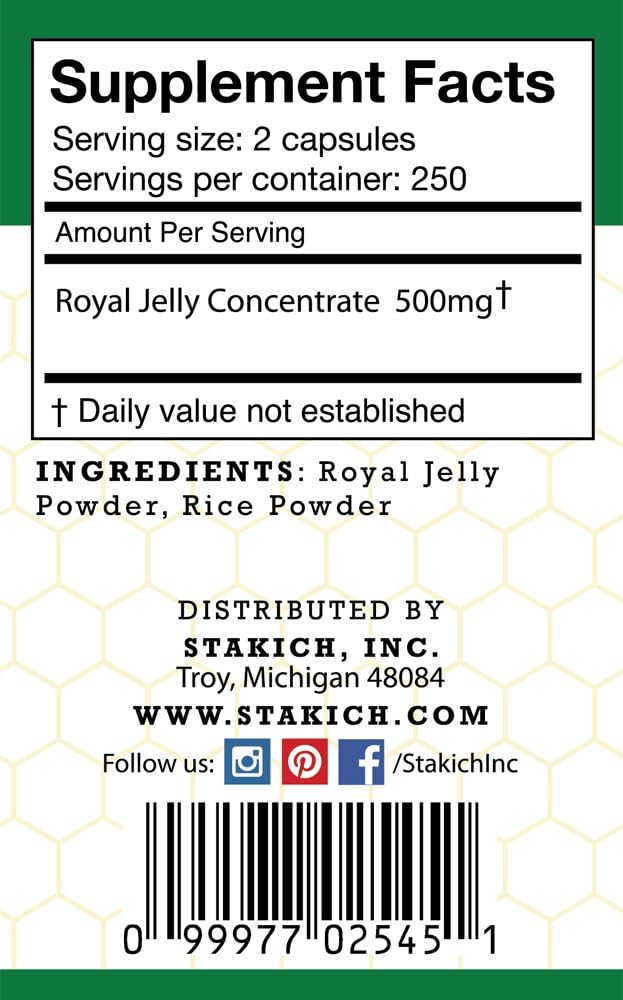 Stakich 500 mg Capsules (Royal Jelly Capsules 500 mg (500 Count)) 3