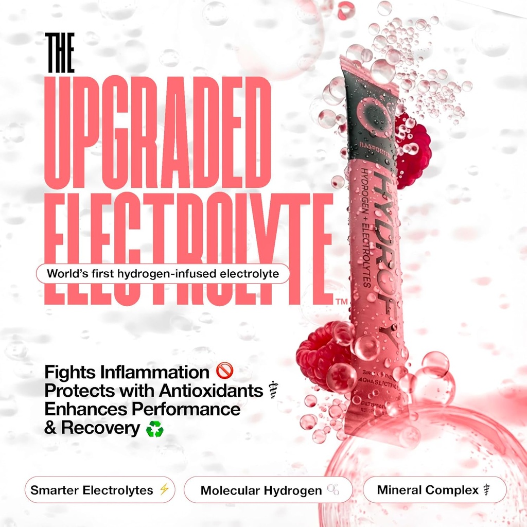 Hydrofy Hydrogen Water + Electrolytes Drink Mix | H2 Hydration Packets with Molecular Hydrogen, Sodium, Potassium, Magnesium, Calcium, and Minerals | No Sugar | Raspberry 25 Ct 3