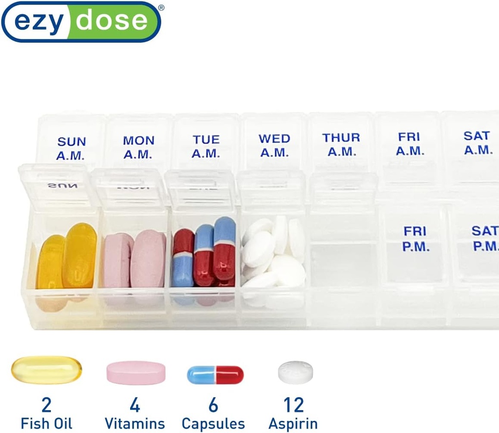 Ezy Dose Weekly 7-Day AM/PM Pill Organizer, Vitamin Case and Medicine Box, Medium Compartments for Twice-Daily Dosing, Natural Color Design, Easy-Open Lids, Portable and Perfect for Home or Travel Use 3