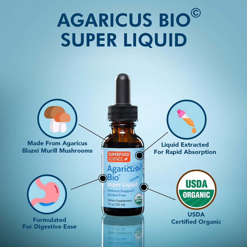 Agaricus Bio Super Liquid, Natural Killer Cell Activity, Organic Mushroom Extract, Agaricus Blazei Murill Mushroom, Tincture Drops with High Beta Glucans, Liver and Immune Support Supplement, 30 ml 4