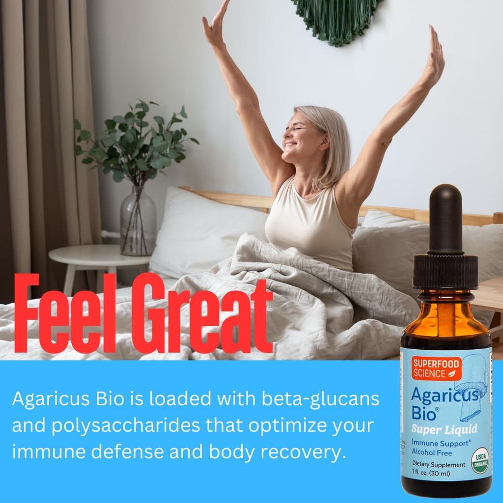 Agaricus Bio Super Liquid, Natural Killer Cell Activity, Organic Mushroom Extract, Agaricus Blazei Murill Mushroom, Tincture Drops with High Beta Glucans, Liver and Immune Support Supplement, 30 ml 5