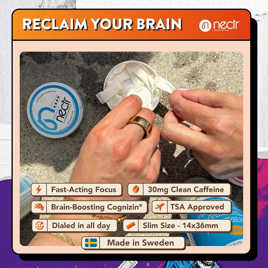 Nectr Energy Nootropic Pouches – Iced Mango Flavored, Caffeine Pouches with Cognizin® Citicoline. Sugar-Free Brain Treats. Smooth, Sustained Focus & Energy Supplement - 1 Puck of 16pcs 3