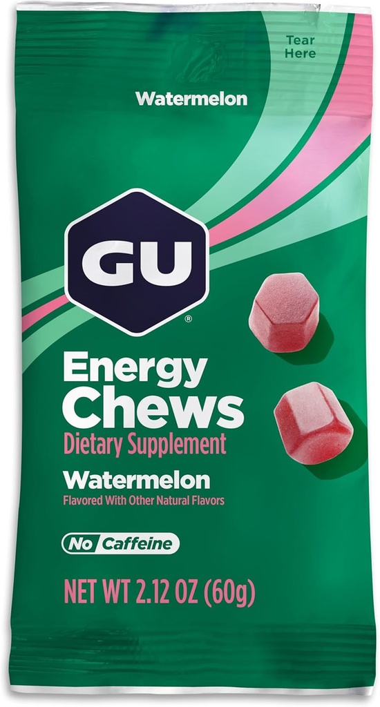 GU Energy Chews, Watermelon Energy Gummies with Electrolytes, Vegan, Gluten-Free, Kosher, Caffeine-Free, and Dairy-Free On-The-Go Energy for Any Workout, 12 Bags (24 Servings Total) 2