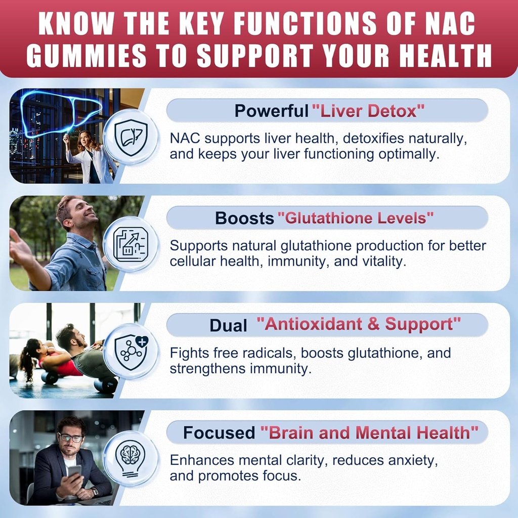NAC Gummies for Kids & Adults, Chewable N-Acetyl Cysteine Supplement 600mg 1000mg w/Vitamin C, Zinc, Elderberry for Antioxidants & Immune Support, Lung & Liver Health, Sugar Free, 120 Ct 6