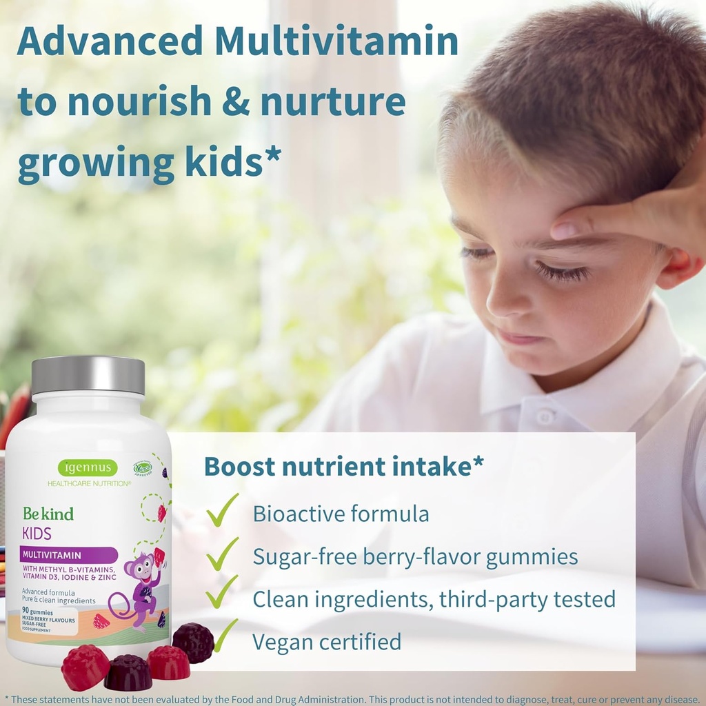 Igennus Methylated Kids Multivitamin Gummy, MTHFR, No Artificial Sweeteners or Flavors, Sugar Free, Age 4+, 90 Natural Berry Flavor Gummies from Fruit Powder, Non-GMO, Halal, Clean Label x6 3