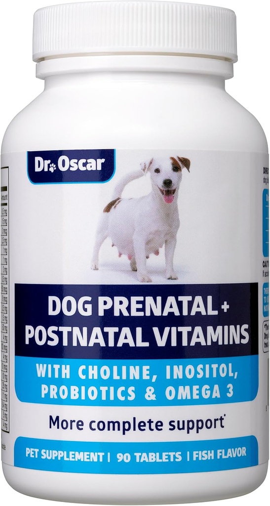 Dog Prenatal Vitamins. The Only 2in1 Prenatal & Postnatal Vitamins for Dogs with Folic Acid, Omega 3, Probiotics, Choline & Inositol, Key for Mother & Puppies, 90 Tablets 2