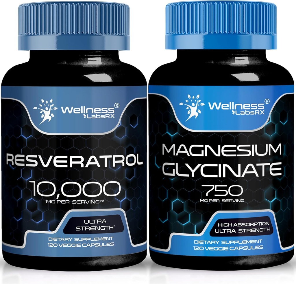 WELLNESS LABSRX Resveratrol Capsules 10000 - Magnesium Glycinate Capsules 2